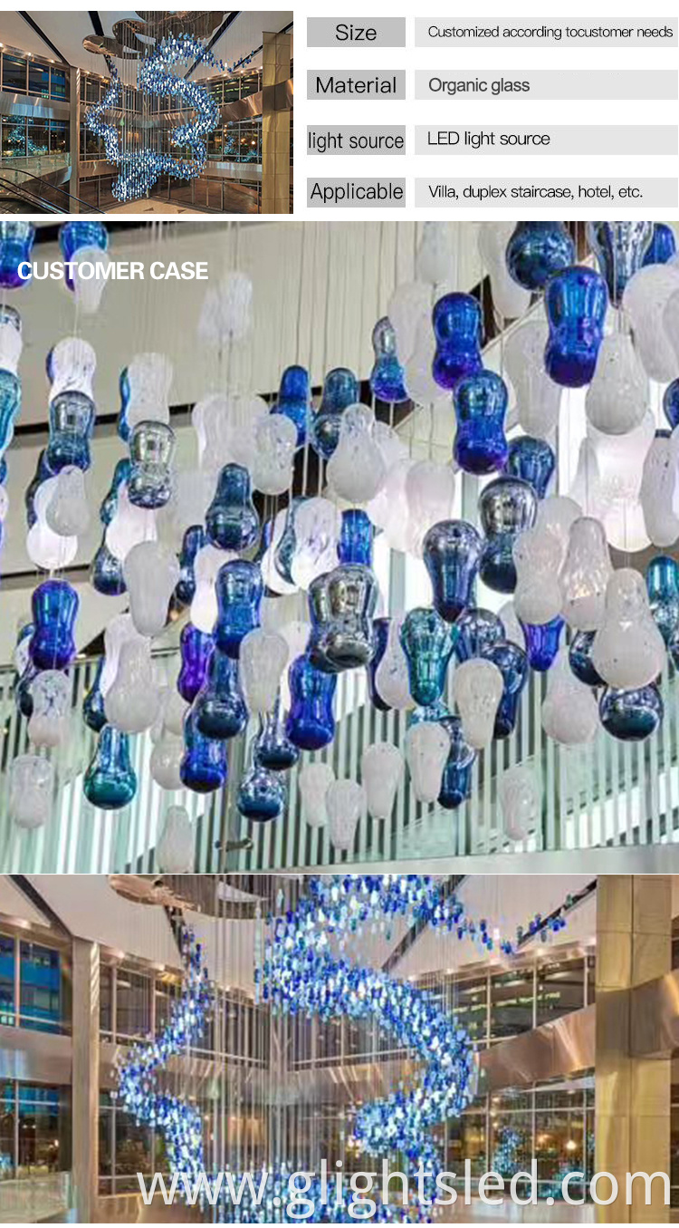 Interior decoration lamps lanterns custom color transparent glass fashion art chandelier